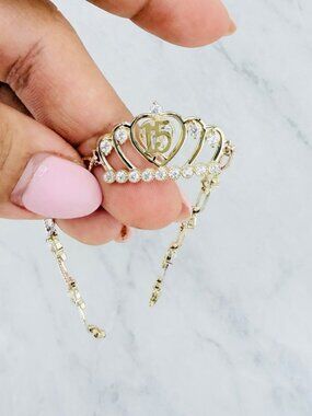Authentic 10K gold Sweet 15 bracelet Quinceañera crown - Pulsera en oro 15 años
